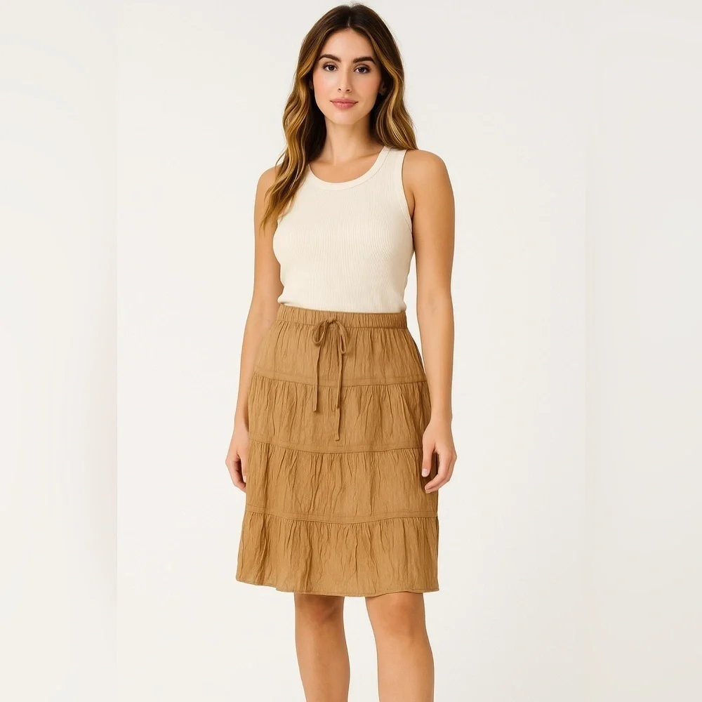 Vintage American Eagle 100% Silk Tiered Skirt Romantic Boho Cottagecore Crinkle